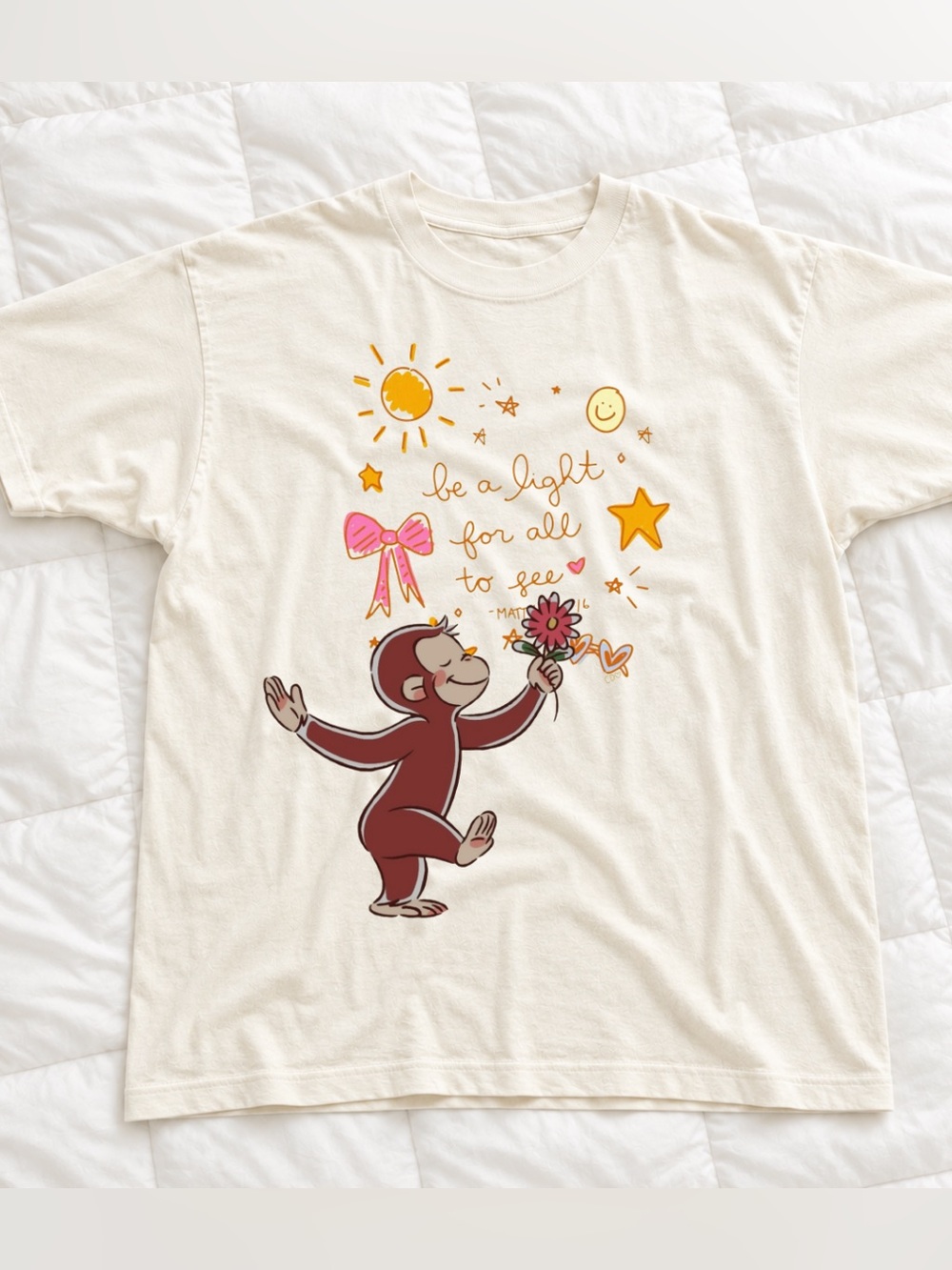 Gildan Curious Monkey 'Be a Light' Graphic Tee, Vintage Off White T-Shirt